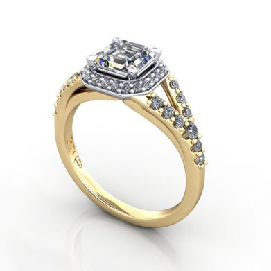 Halo Engagement Ring, YG, RH3. 3D