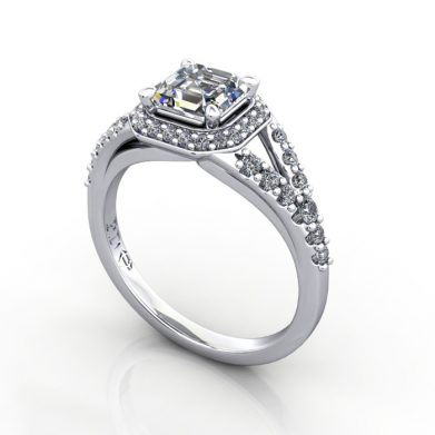 Halo Engagement Ring, Platinum, RH3. 3D