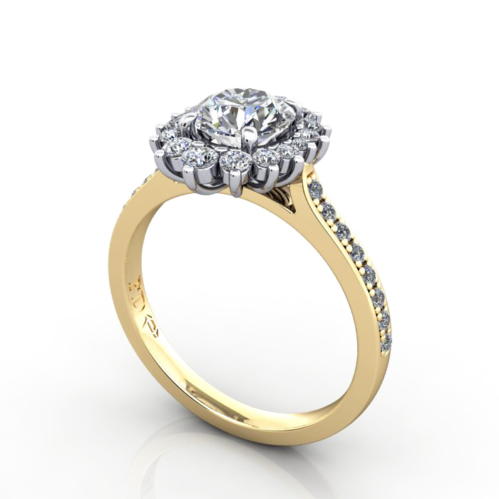 Halo Engagement Ring, Yellow Gold, RH2. 3D