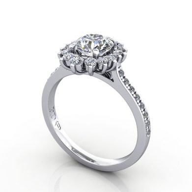Halo Engagement Ring, White Gold, RH2. 3D