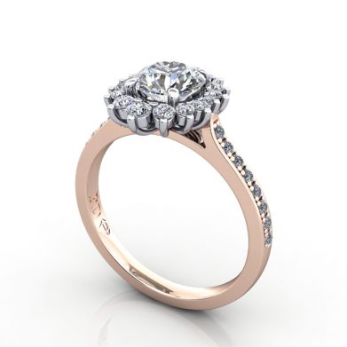 Halo Engagement Ring, Rose Gold, RH2. 3D