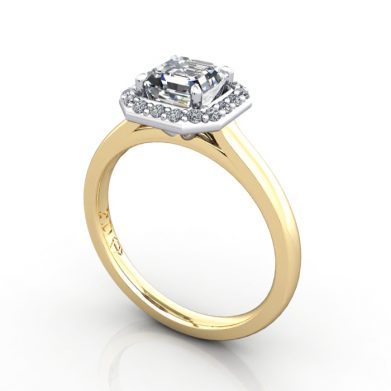 Asscher Engagement Ring, Yellow Gold, RH1, 3D