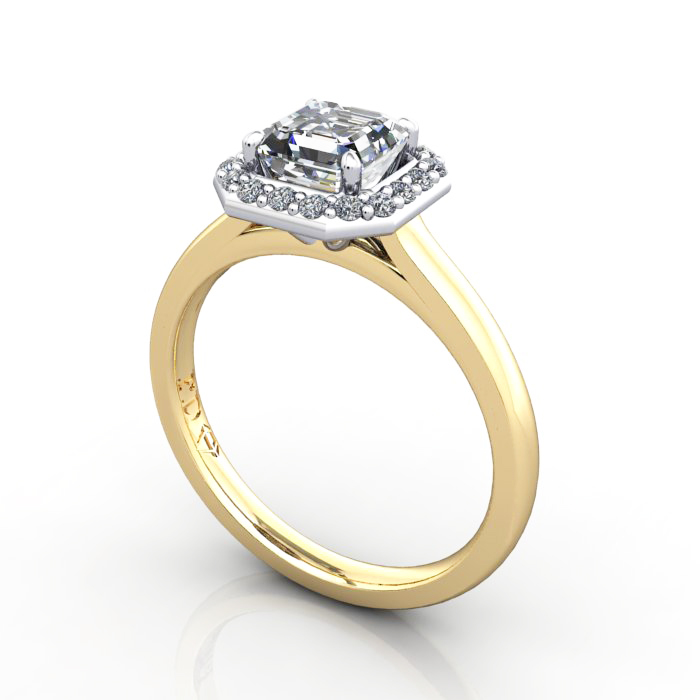 Asscher Engagement Ring, Yellow Gold, RH1, 3D