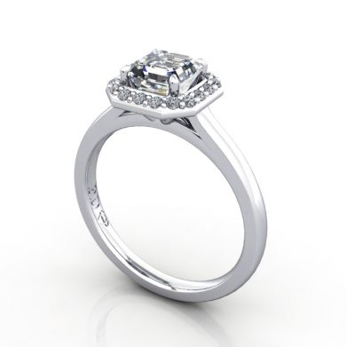 Asscher Engagement Ring, White Gold, RH1, 3D
