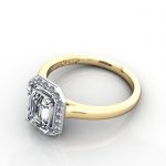 Emerald Engagement Ring, Yellow Gold. RH1, LF