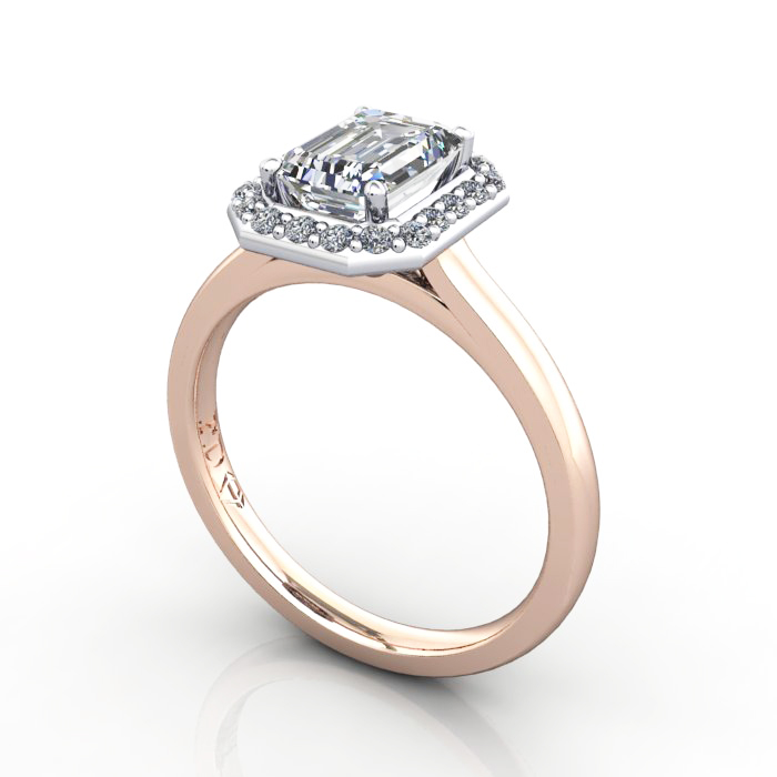 Emerald Engagement Ring, Rose Gold. RH1, 3D