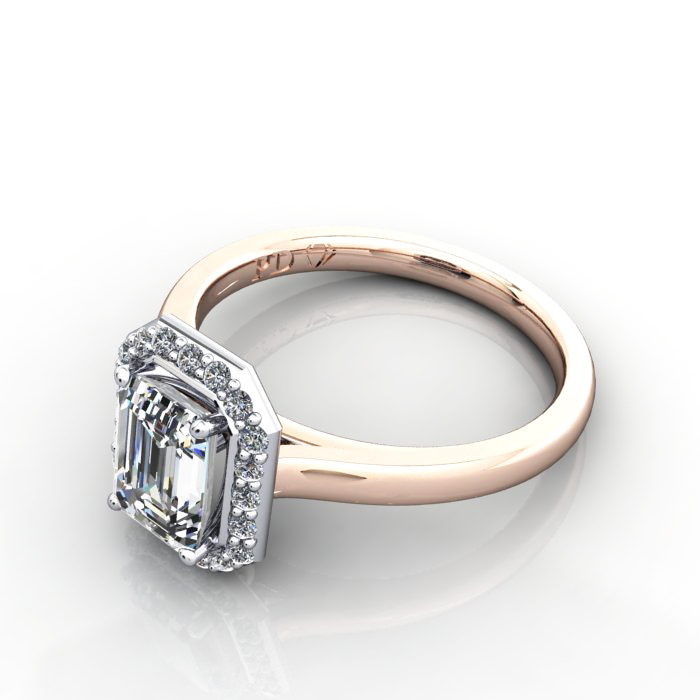 Emerald Engagement Ring, Rose Gold. RH1, LF