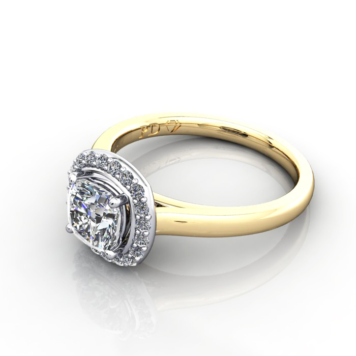 Cushion Engagement Ring Yellow Gold, RH1, LF
