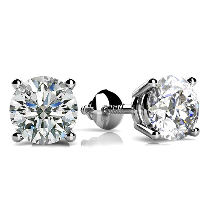 Diamond Stud Earrings, Four-Claw, 2.00 carat Platinum