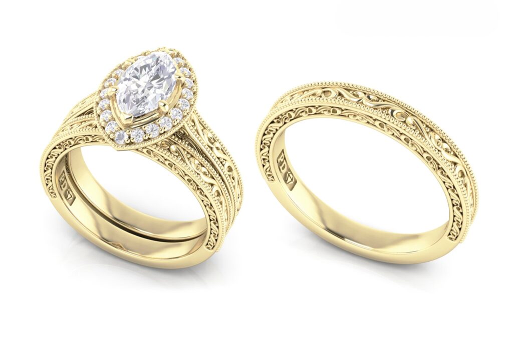 Vintage Bridal Set with Milgrain and Filigree