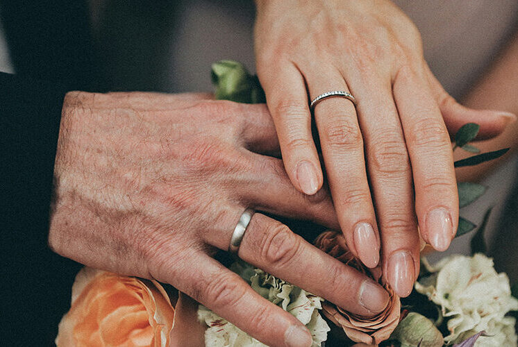 Bespoke diamond engagement ring with a matching wedding ring