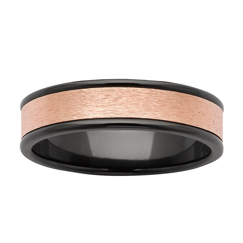 Black Zirconium Wedding Ring PD182Z - Rose Gold