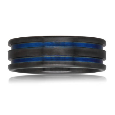 Black Zirconium, Blue Enamel Wedding Ring PD722Z