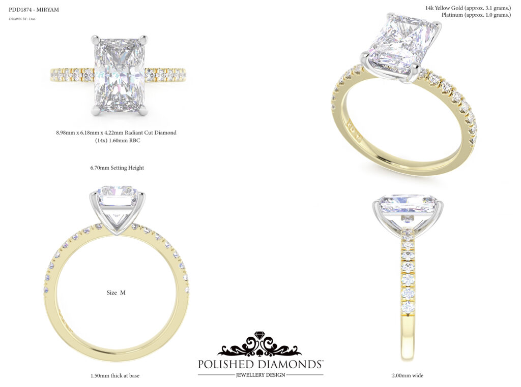 Two tone solitaire ring Radiant cut