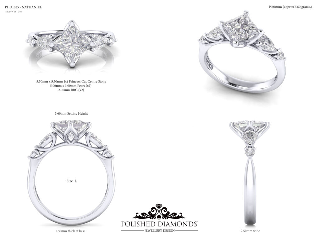 Princess cut Diamond Ring with Diamonds in band