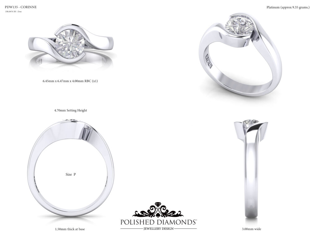 Twist ring in platinum with lab grown diamond