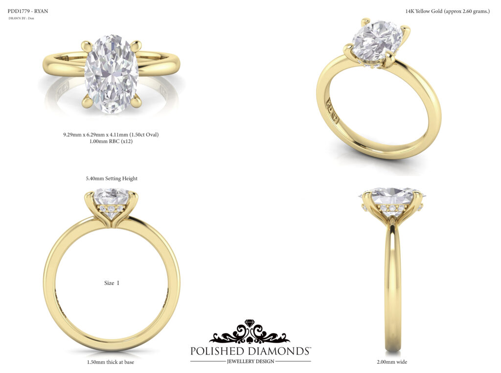Oval engagement ring in yellow gold