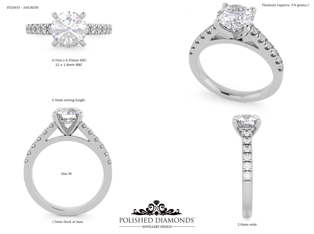Engagement Ring with Diamonds down the band