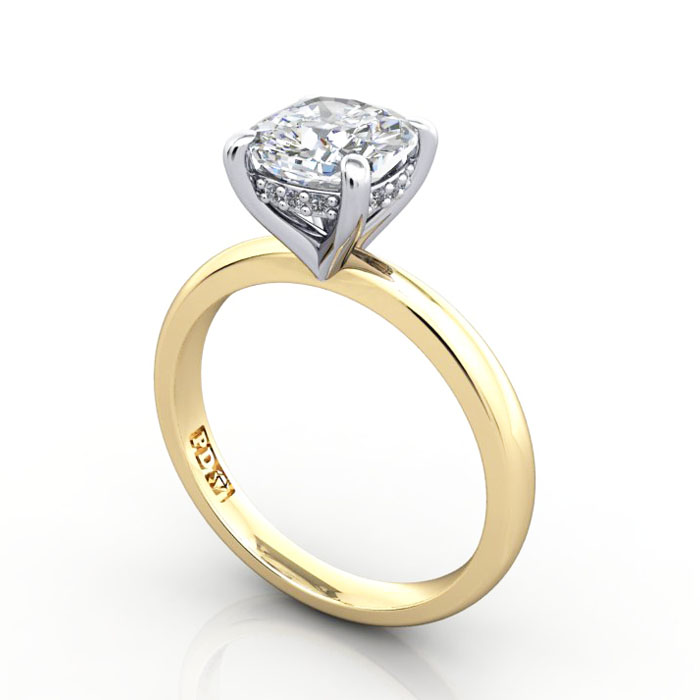 Cushion Diamond Ring Yellow Gold RS51 3D