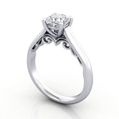 Thumb Solitaire Diamond Ring RS35 Platinum Cushion 3D
