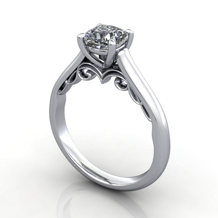 Solitaire Diamond Ring RS35 White Gold Cushion 3D