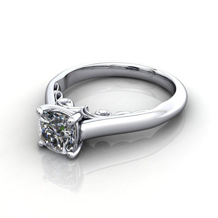 Solitaire Diamond Ring RS35 White Gold Cushion LF