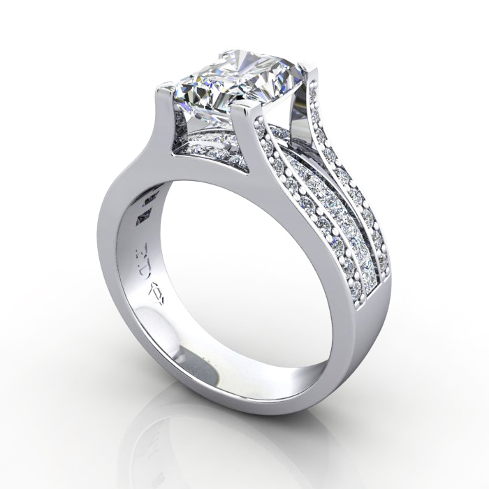 Radiant Cut Diamond Ring with Accents RSA12 White Gold 3D
