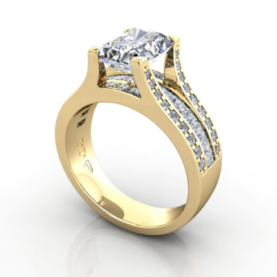 Radiant Cut Diamond Ring with Accents RSA12 Yellow Gold 3D
