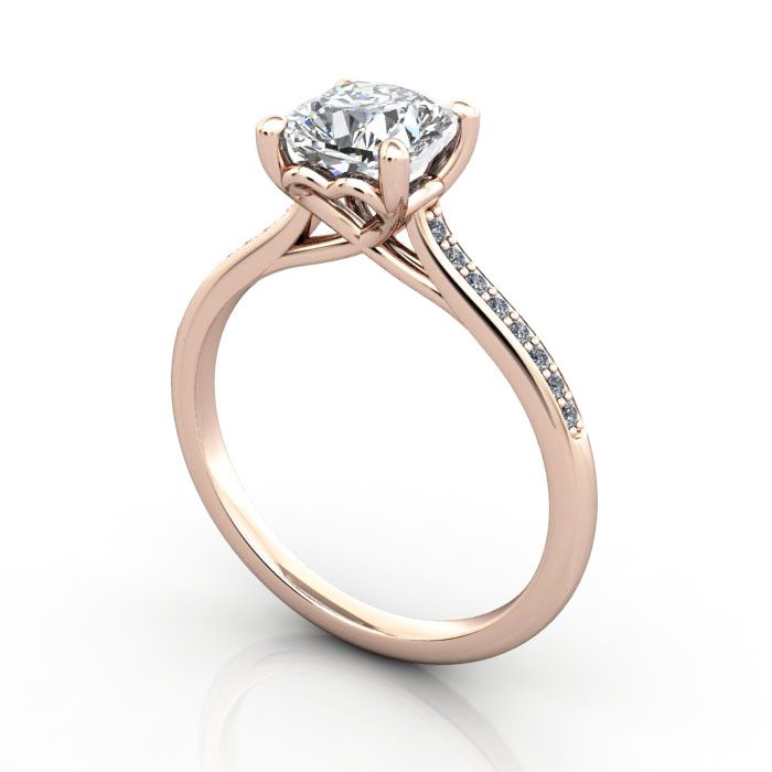 Thumb Cushion Solitaire Accent Diamond Ring RSA1 Rose Gold 3D