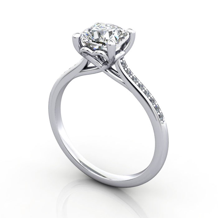 Thumb Cushion Solitaire Accent Diamond Ring RSA1 White Gold 3D