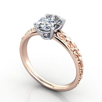 Thumb Oval Cut Vintage Diamond Ring Rose Gold RV1 3D