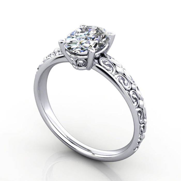 Thumb Oval Cut Vintage Diamond Ring White Gold RV1 3D
