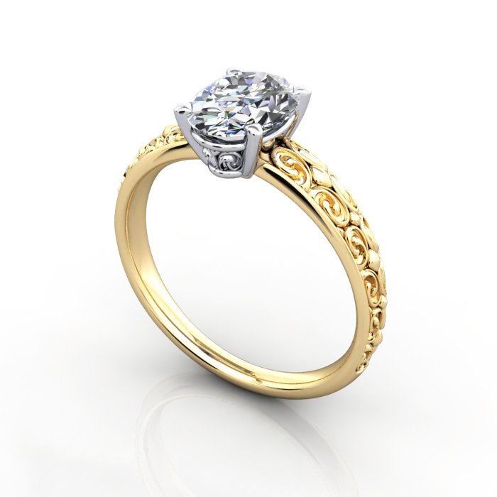 Oval Cut Vintage Diamond Ring Yellow Gold RV1 3D