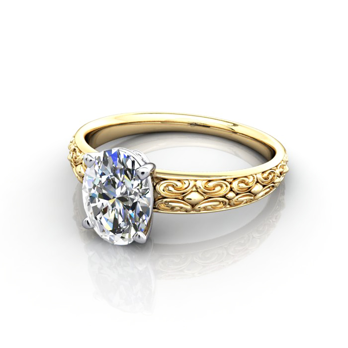 Oval Cut Vintage Diamond Ring Yellow Gold RV1 LF