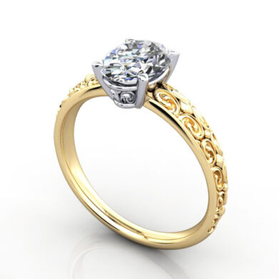 Thumb Oval Cut Vintage Diamond Ring Yellow Gold RV1 3D