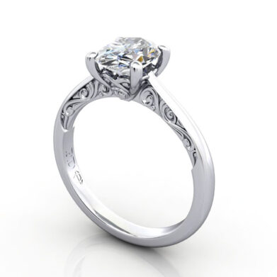 Thumb Oval Cut Vintage Diamond Ring Platinum RV3 3D