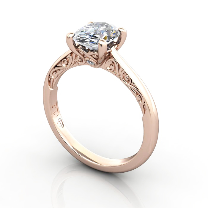 Oval Cut Vintage Diamond Ring Rose Gold RV3 3D