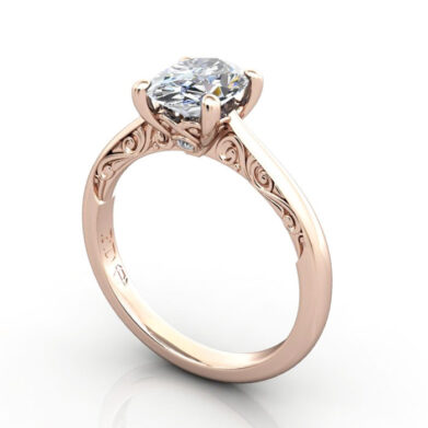 Thumb Oval Cut Vintage Diamond Ring Rose Gold RV3 3D