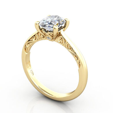 Thumb Oval Cut Vintage Diamond Ring Yellow Gold RV3 3D