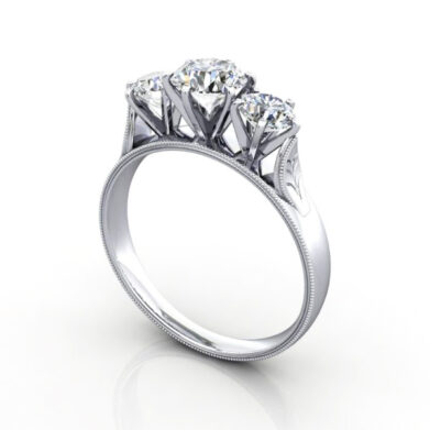 Round Brilliant Vintage Diamond Ring Platinum RV4 3D
