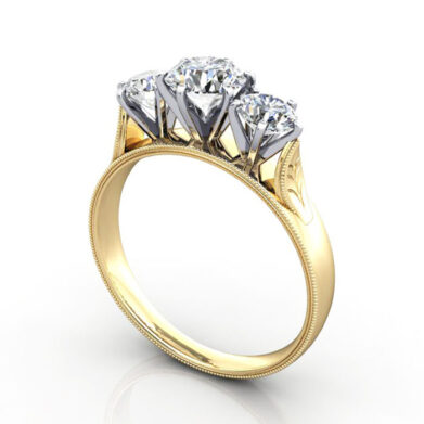 Thumb Round Brilliant Vintage Diamond Ring Yellow Gold RV4 3D