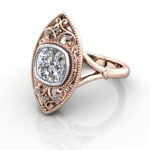 Cushion Cut Vintage Diamond Ring Rose Gold RV5 LF