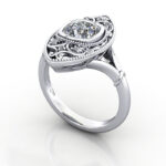 Cushion Cut Vintage Diamond Ring White Gold RV5 3D Cushion Cut Vintage Diamond Ring White Gold RV5 3D