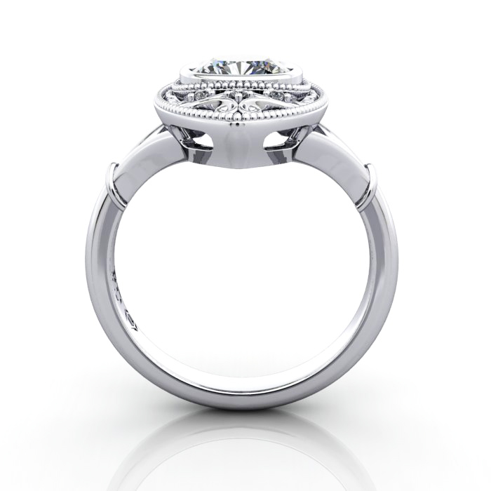 Cushion Cut Vintage Diamond Ring White Gold RV5 TF