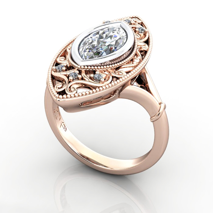 Marquise Cut Vintage Diamond Ring Rose Gold RV5 3D Marquise Cut Vintage Diamond Ring Rose Gold RV5 3D