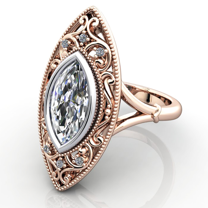 Marquise Cut Vintage Diamond Ring Rose Gold RV5 LF Marquise Cut Vintage Diamond Ring Rose Gold RV5 LF