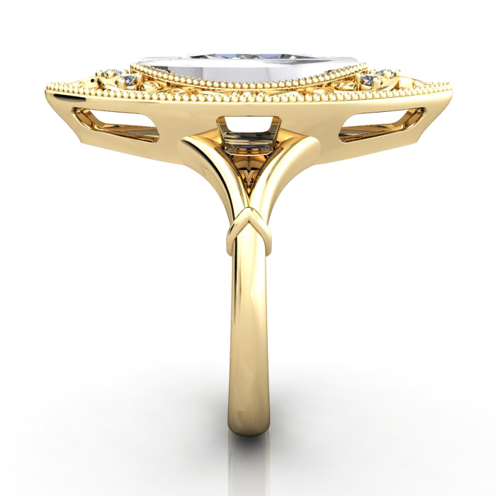 Marquise Cut Vintage Diamond Ring Yellow Gold RV5 SV
