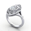 Thumb Oval Cut Vintage Diamond Ring Platinum RV5 3D