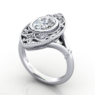 Thumb Oval Cut Vintage Diamond Ring White Gold RV5 3D