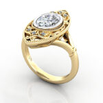 Oval Cut Vintage Diamond Ring Yellow Gold RV5 3D